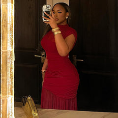 Elegant Clothing Solid Color Splicing Hip Dress