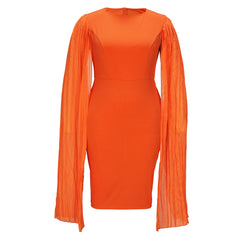 Super Long Sleeve Pleated Sheath Dress