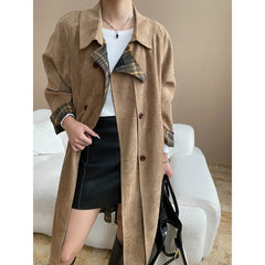 Retro Plaid Stitching British Trench Coat