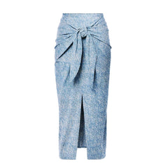 Bikini Triangle Sexy Denim Printing Split Swimsuit Wrap Skirt