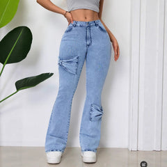 Washed High Waist Bootcut Trousers