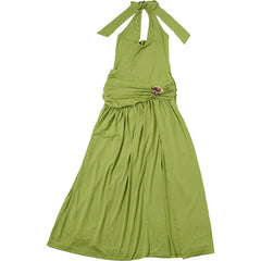 Halter Strap Backless Slim Fit Fold Split Dress